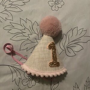 Pink and Gold Party Hat with Pom Pom